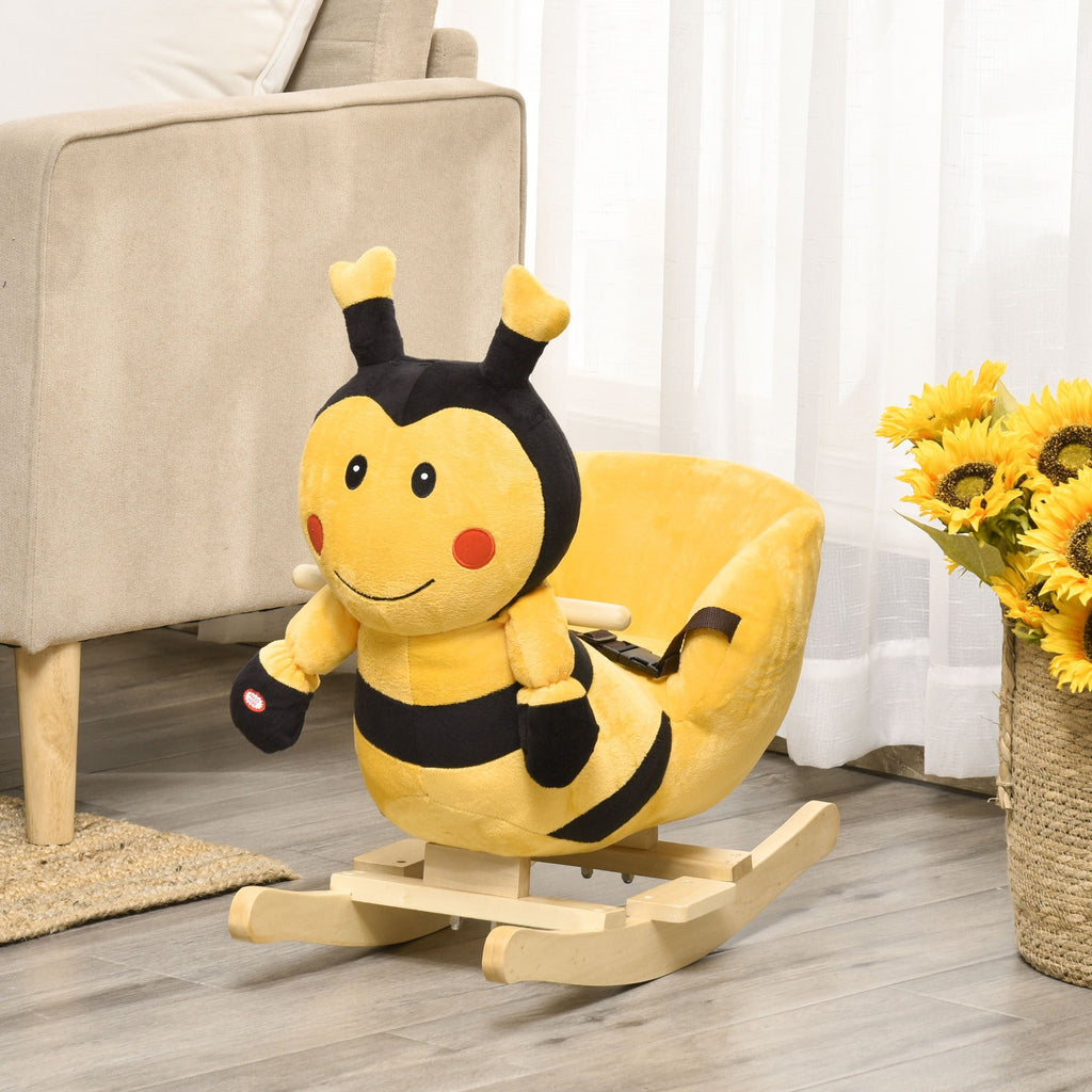 Easycomfort Animale a Dondolo per Bambini a forma di Ape in Legno di Pioppo with Musica, 60x33x45 cm, Giallo e black