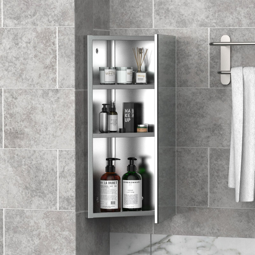 Easycomfort Armadietto Angolare Bagno in Acciaio Anta a Specchio Chiusura Magnetica 3 Ripiani Salvaspazio 60x30x18.4cm