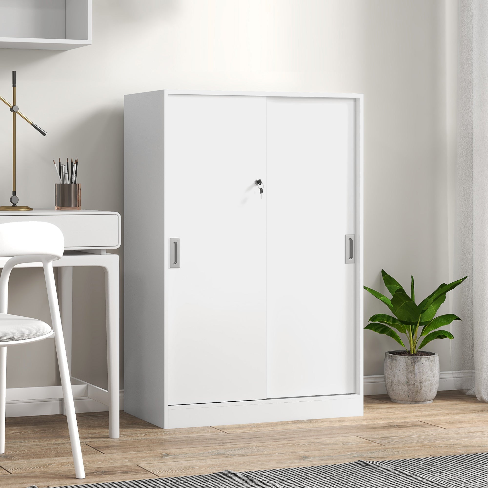 EasyComfort Armadietto da Ufficio a 3 Ripiani with 2 Chiavi di Sicurezza, in Truciolato, 80x40x120 cm, white