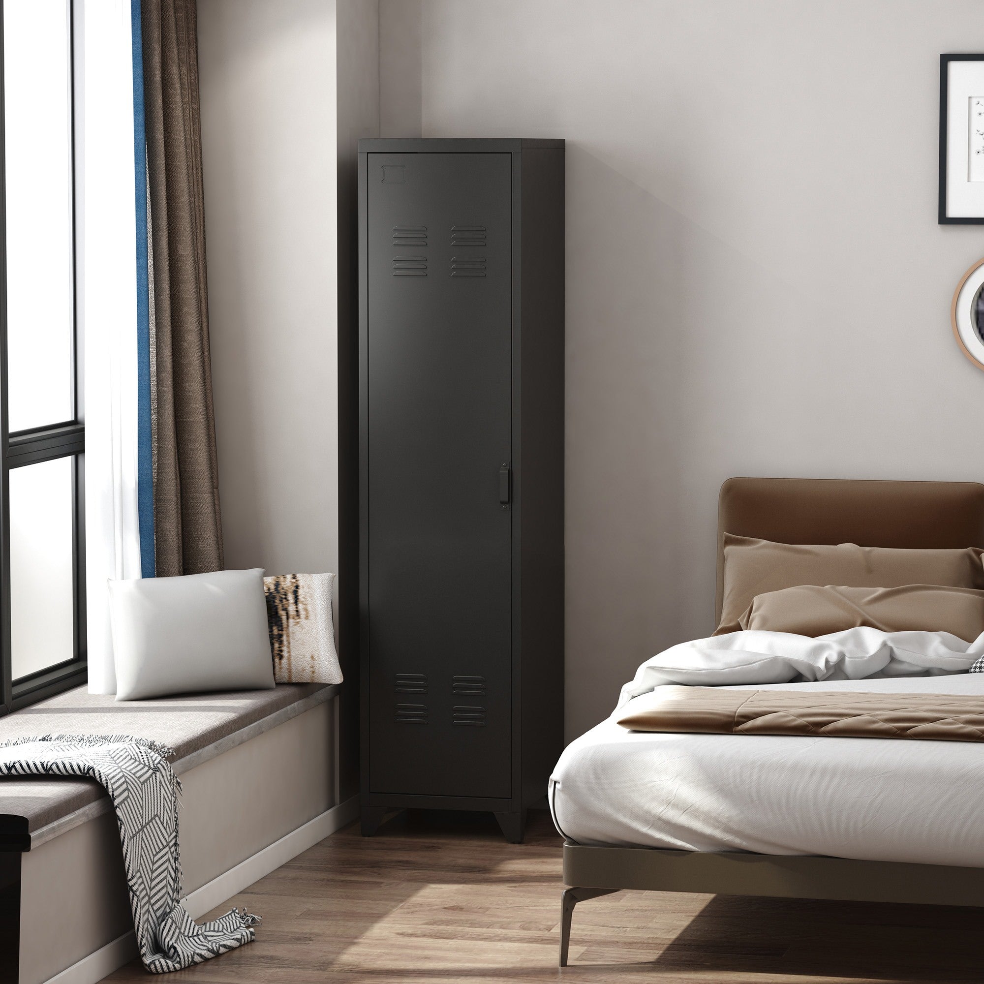 EasyComfort metalen 1-deurs kast 43x50x180 cm zwart