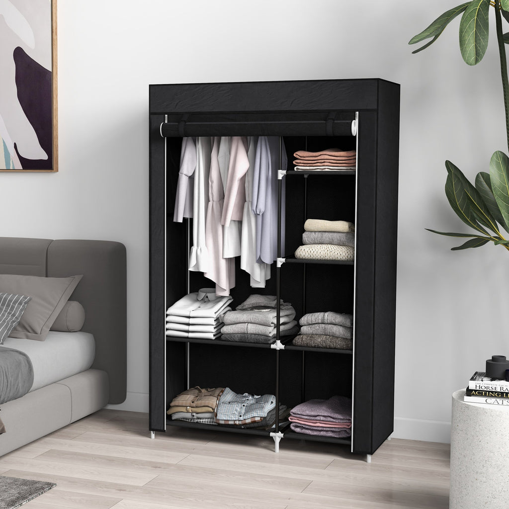 EasyComfort Kledingkast (textiel) 6 planken + hangstang 103x43x162.5 cm zwart
