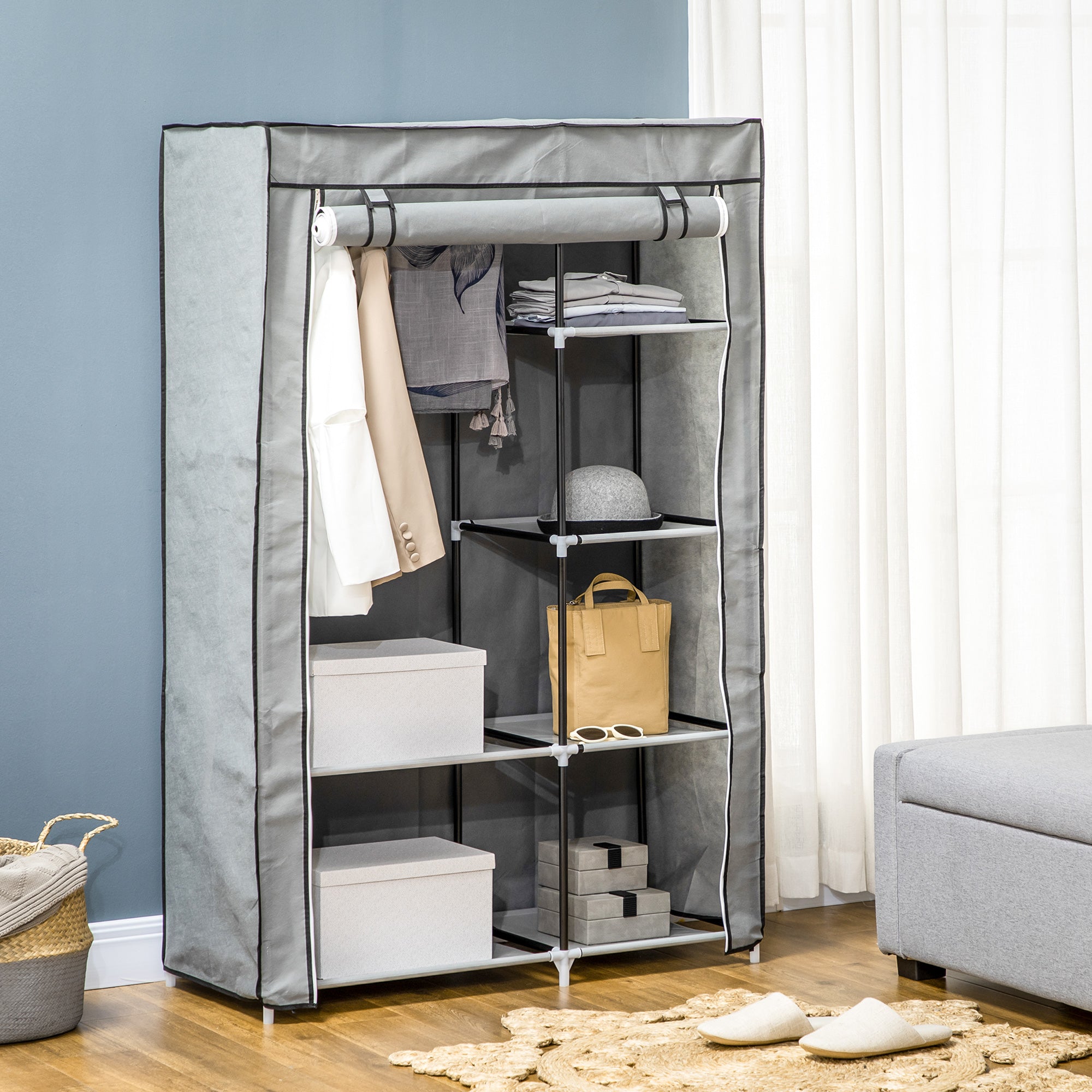 EasyComfort textiel kledingkast 103x43x162.5 cm lichtgrijs