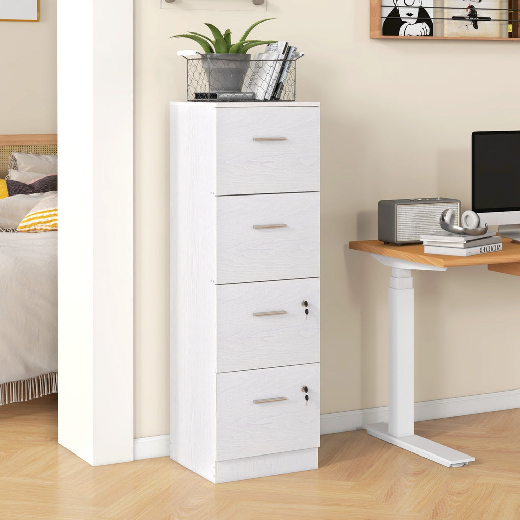 EasyComfort Armadio per Ufficio a 4 Cassetti con 2 Serrature e Barra Portadocumenti, in Legno, 40x42x130.8 cm, Bianco