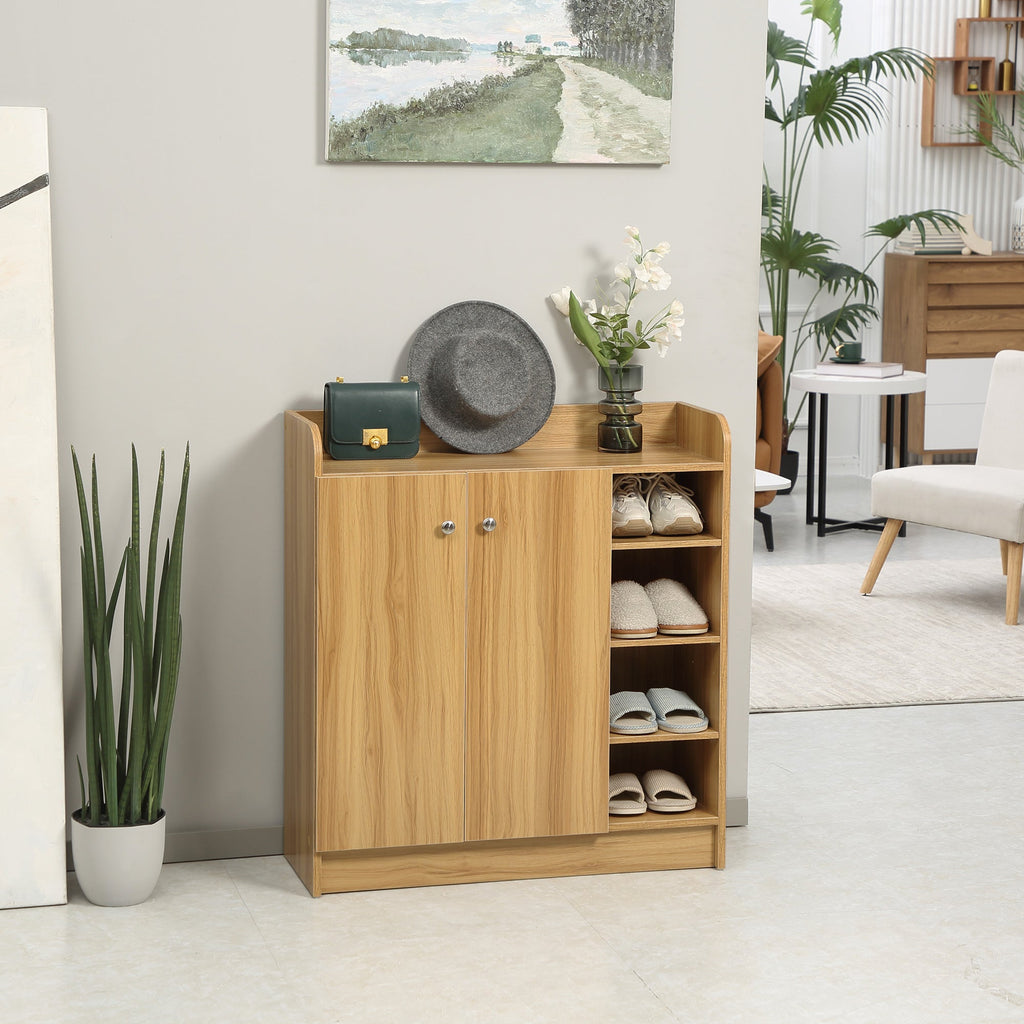 Easycomfort Armadio Scarpiera Salvaspazio e Moderno in Legno per 12 Paia with 4 Ripiani Aperti, 83x30x90 cm, Marrone Chiaro