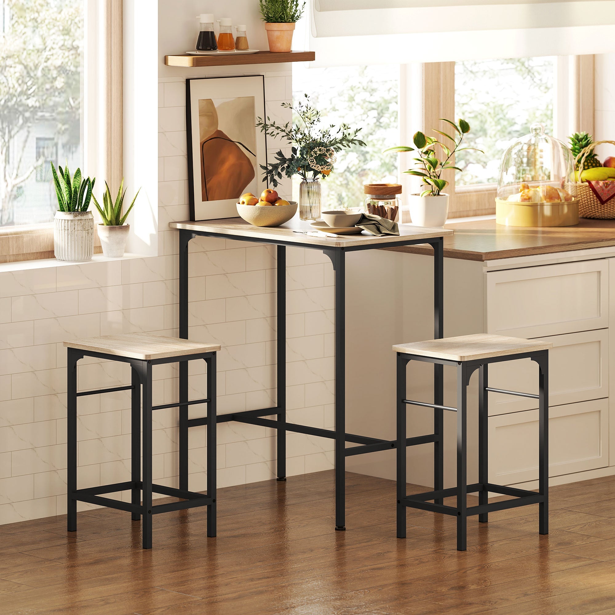 EasyComfort Arredamento Bar 3 Pezzi barset (tafel + 2 krukken) hout/staal