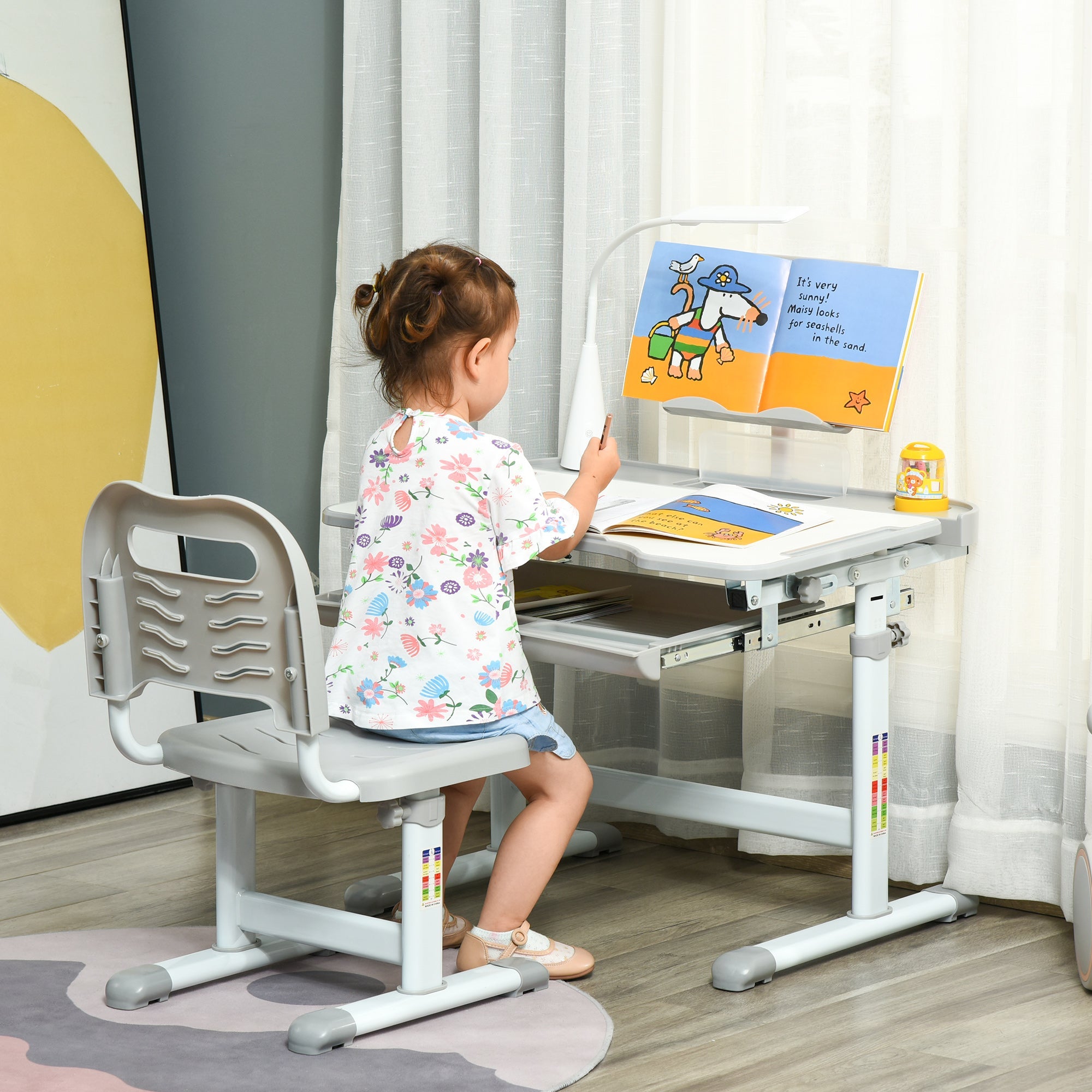 EasyComfort Banco Scuola kinderbureau set, verstelbaar, grijs