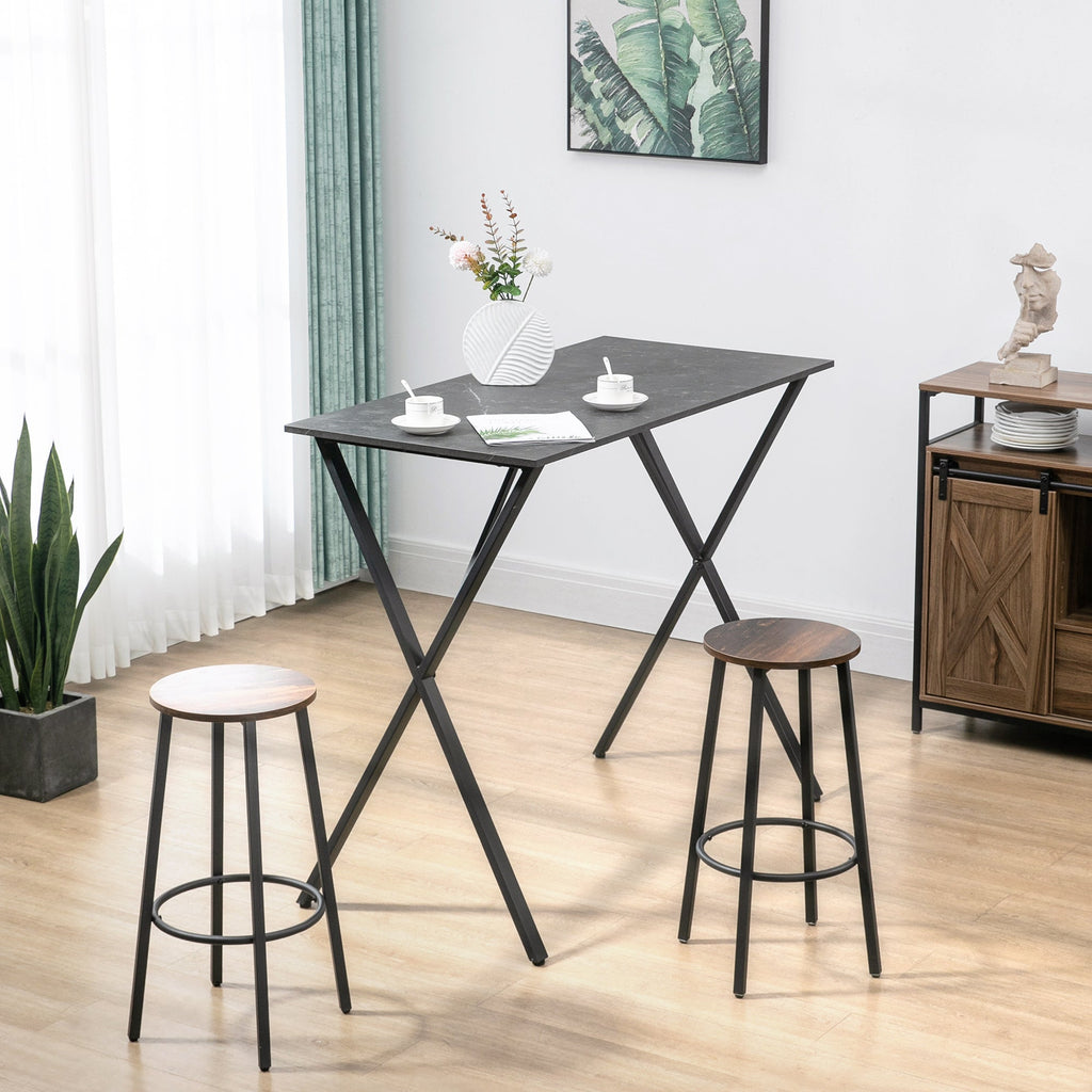 Easycomfort Bancone Bar Tavolo Alto Stile Industriale Effetto Marmo, Legno e Acciaio 120x60x102 cm, black