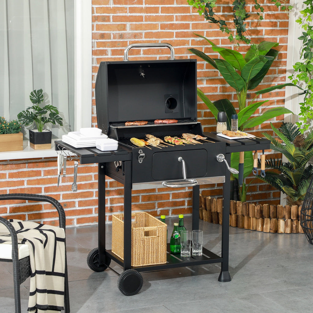EasyComfort Houtskoolbarbecue met deksel en thermometer