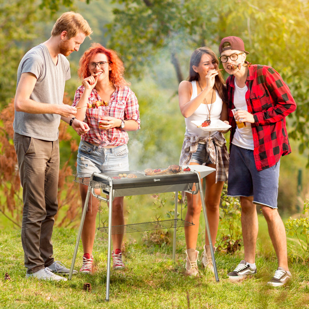 Easycomfort Barbecue a Carbonella with Griglia e Piastra di Cottura, Cestino e Ripiani, 96x61x72cm, black