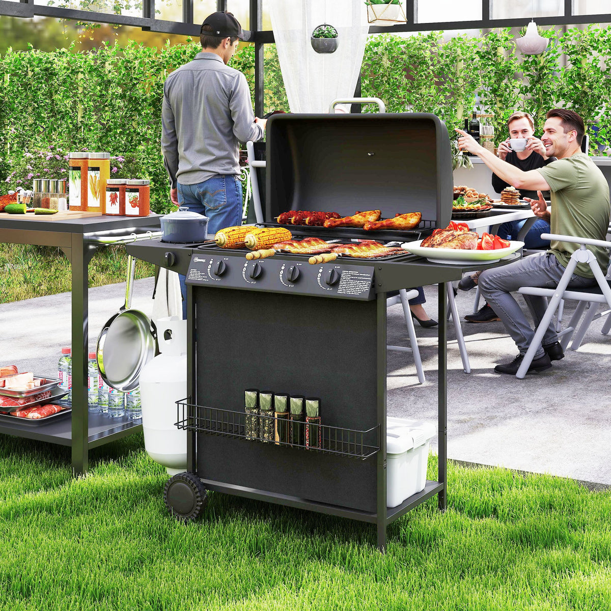 EasyComfort Gasbarbecue 4+1 branders met deksel en thermometer, 121x54x97 cm