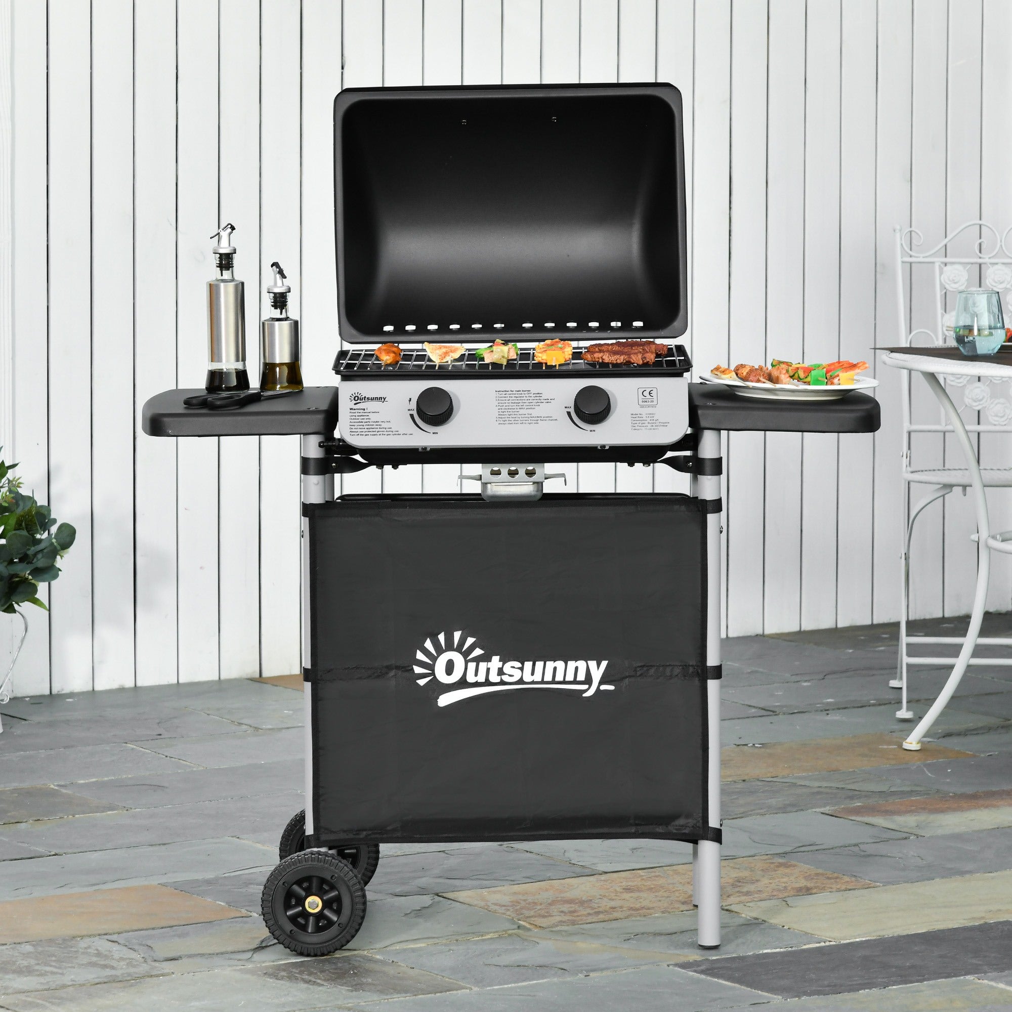EASYCOMFORT Gas Barbecue with Lid, 5.6kW Burners, BBQ and Wheels, 104x49x99cm