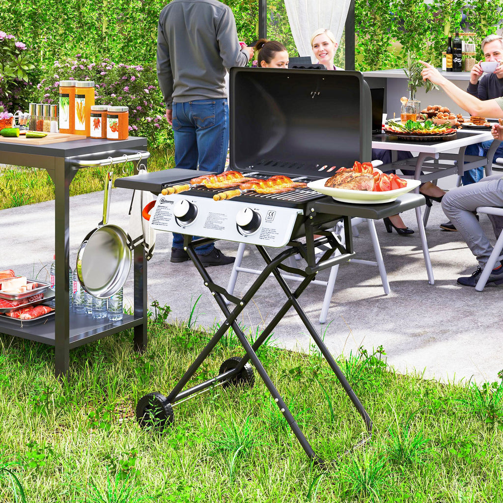 EasyComfort draagbare gasbarbecue 2 branders met zijtafels en thermometer