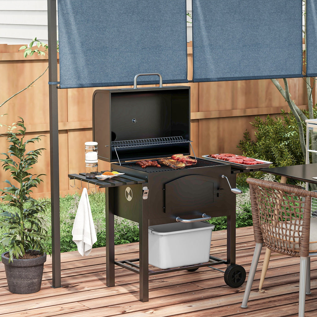 EasyComfort Barbecue da Giardino a 2 Ruote with Griglia, Affumicatore e Fornello, in Metallo e Ghisa, 124x66x112 cm, black
