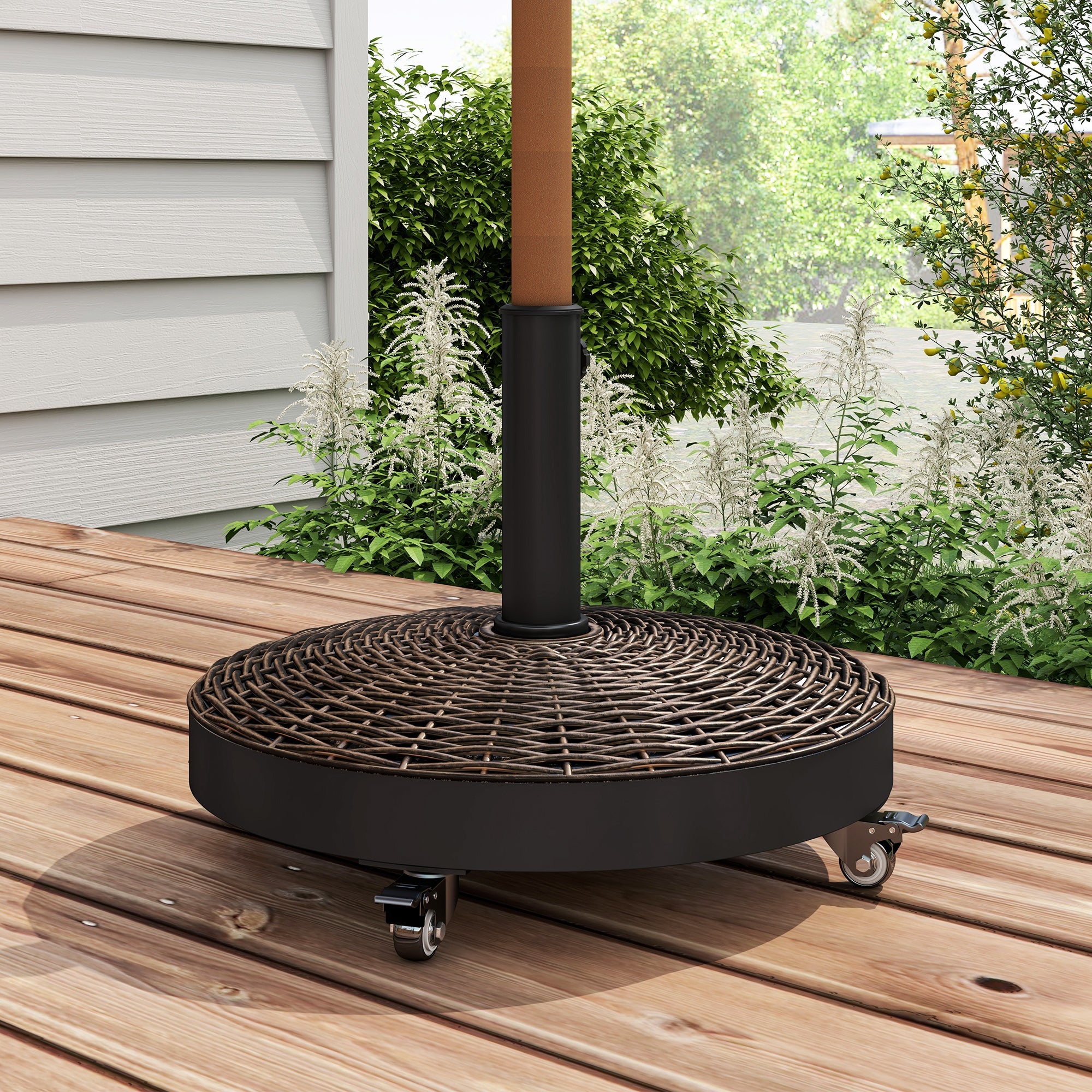 EasyComfort Base per Ombrellone da Giardino Rotonda a 4 Ruote with Freni, in Acciaio e Resina, Ø52x41 cm, Bronzo e black