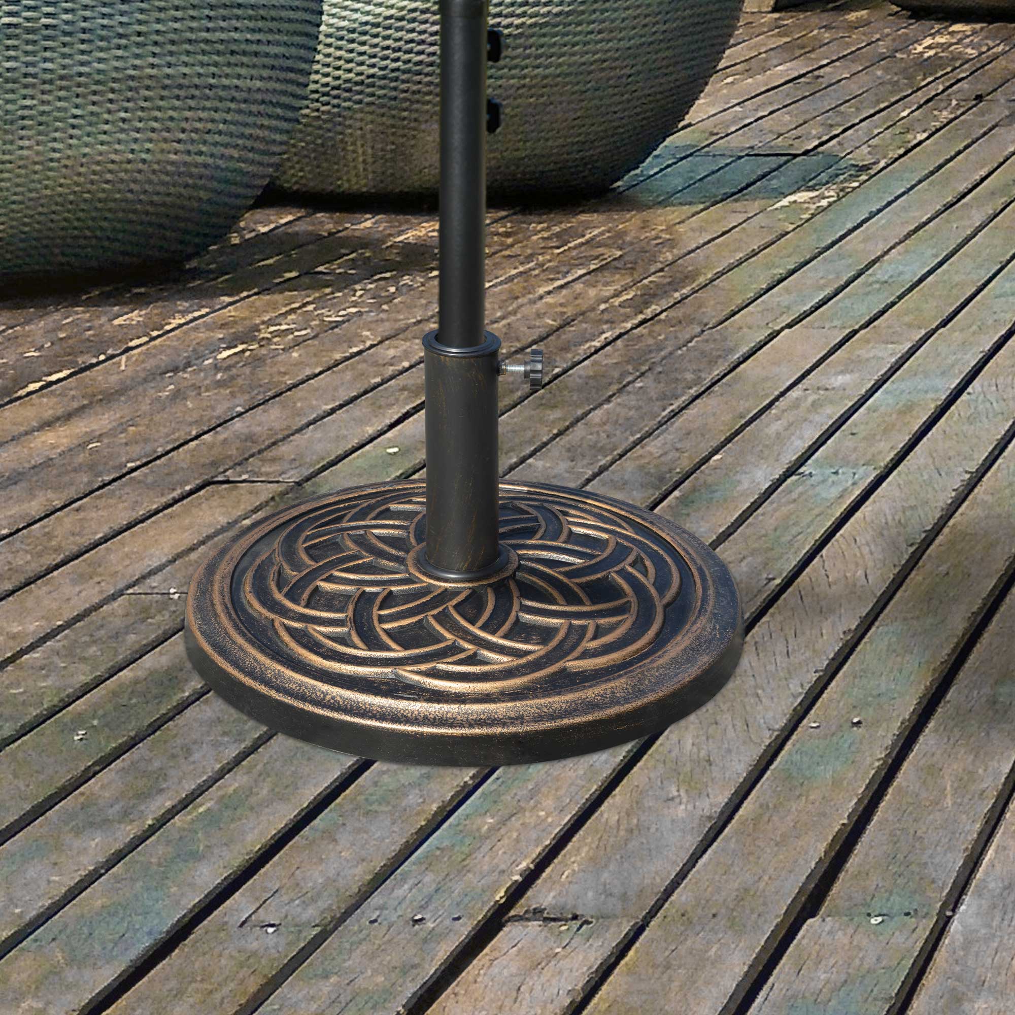Easycomfort Base per Ombrellone Rotonda da 12kg in Resina with Decorazione, per Pali da 38mm e 48mm, Φ45x33cm, Bronzo