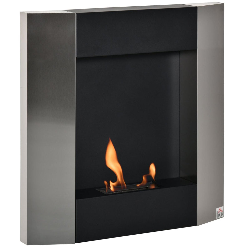 EASYCOMFORT Wall-Mounted Bioethanol Fireplace with 0.7L Tank and 20m² Coverage - Silver/Black