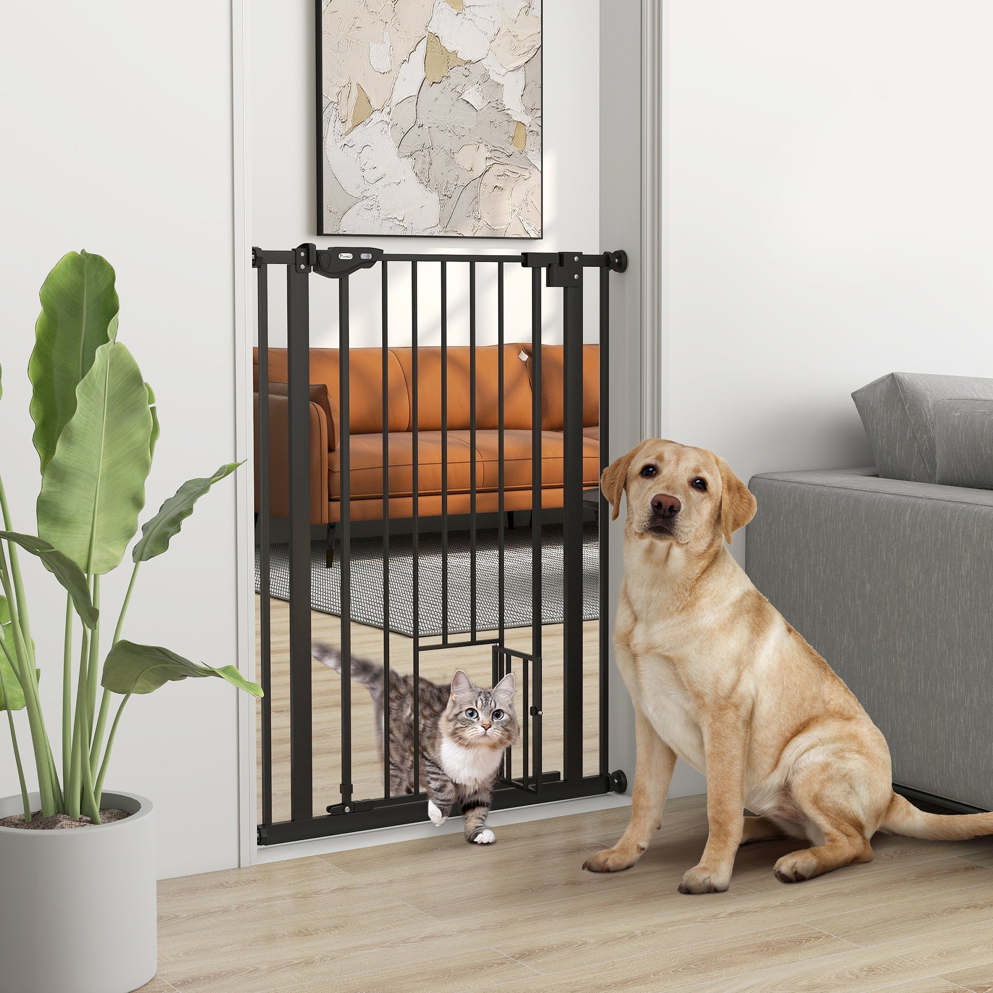 EasyComfort Cancellino per Cani Regolabile Alto con Porta Piccola e Chiusura Automatica, 74-80x104cm, Nero