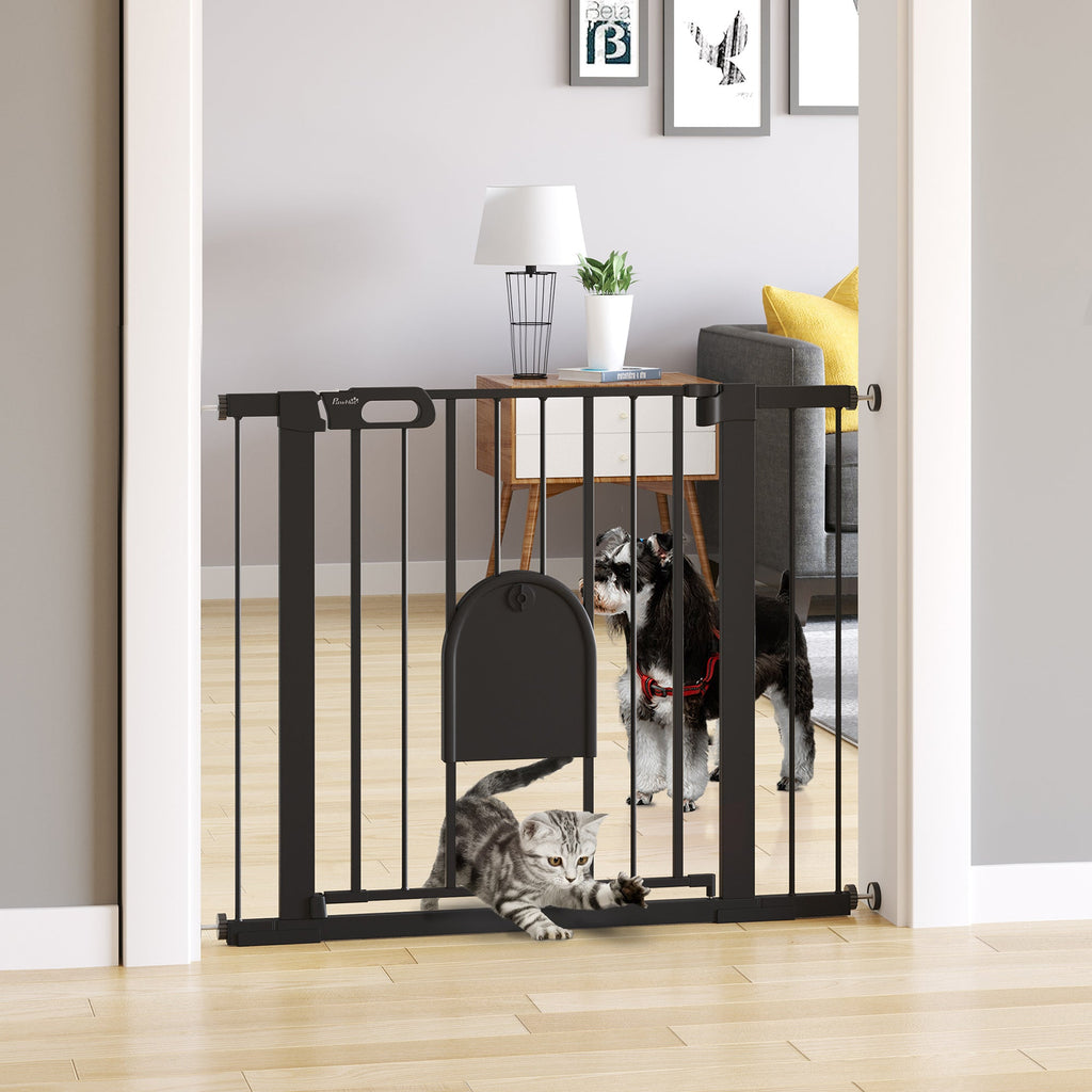 EasyComfort verstelbaar hondenhekje met kleine deur 75–103×76 cm, zwart