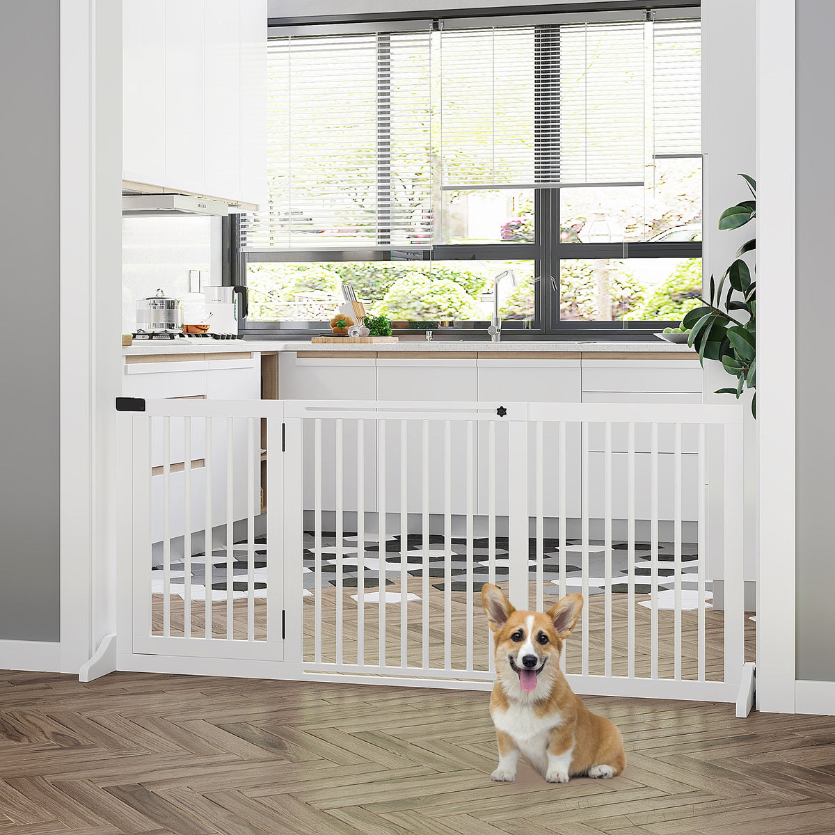 EasyComfort Hondenhek 3-panelen verstelbaar 113-166x36x71 cm, wit