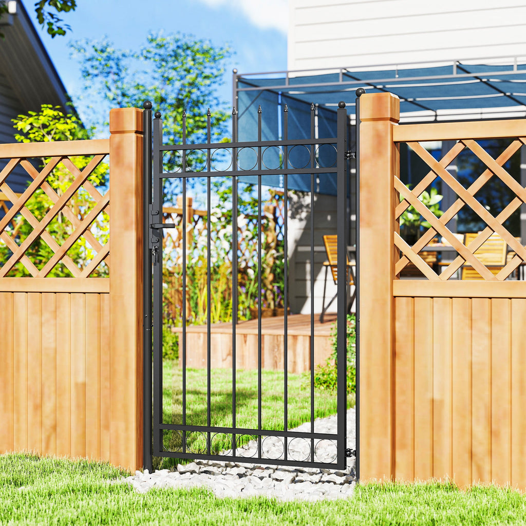 EasyComfort Cancello Giardino a 2 Paletti con Maniglia, Lucchetto e 3 Chiavi, in Acciaio Zincato, 105x204 cm, Nero