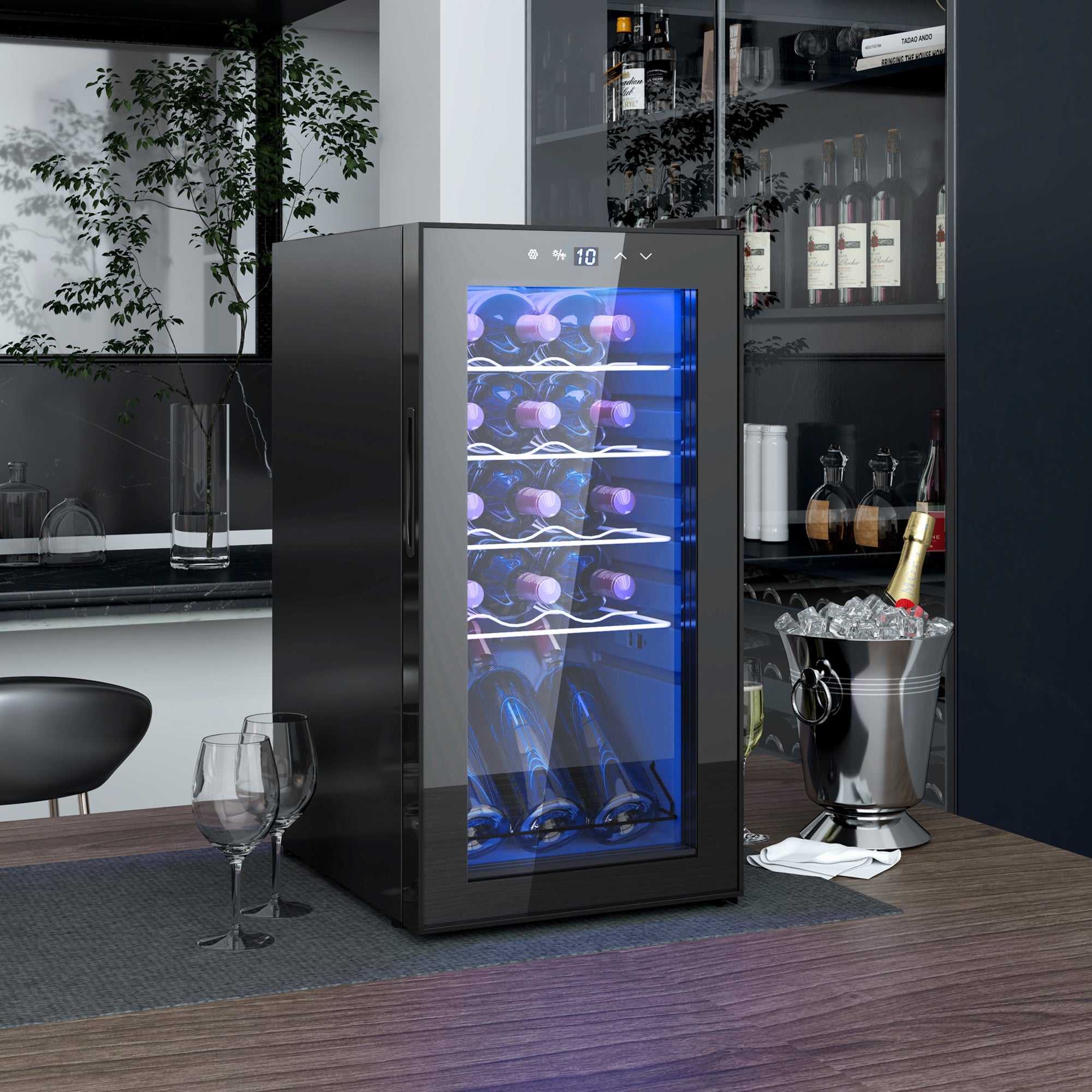 EasyComfort Cantinetta Vino Frigo per 15 Bottiglie, Capacità 44L, with Controllo Temperatura e Ripiani Regolabili, black
