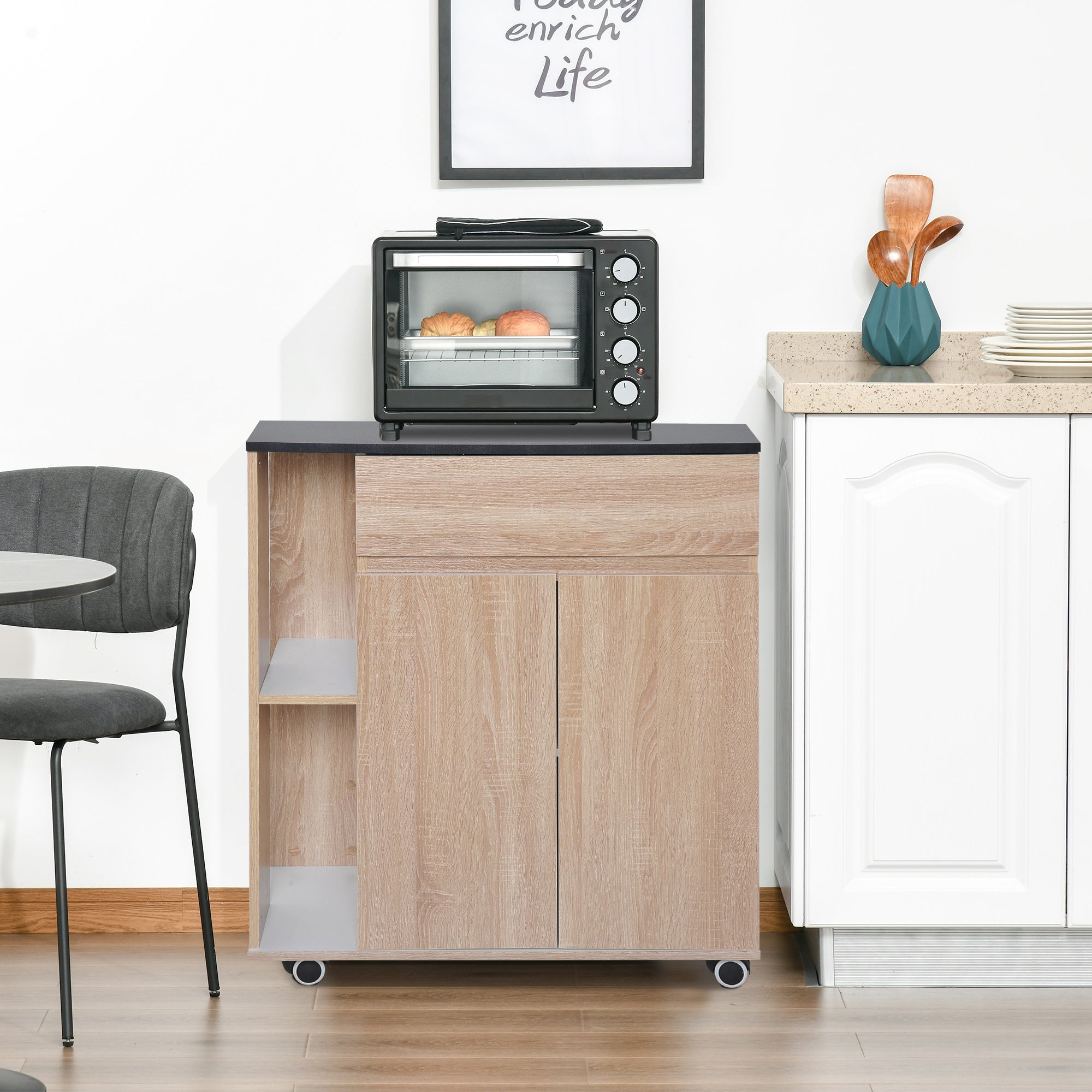 Easycomfort Carrello da Cucina with Ruote, Carrello Cucina with Cassetti Armadietto in Legno Truciolato 78x39.5x88.5cm