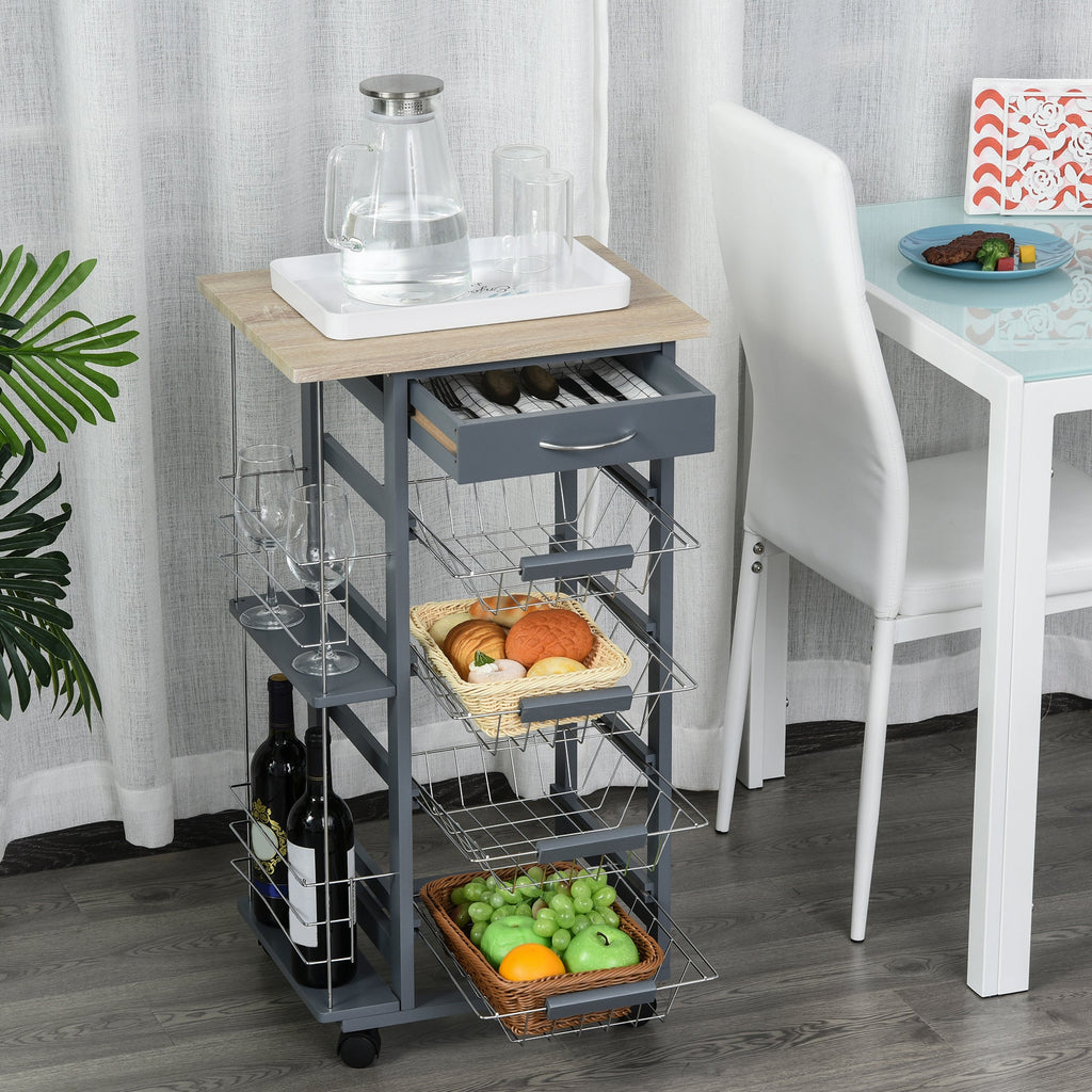 EasyComfort keukentrolley donkergrijs met 1 lade en 4 metalen manden