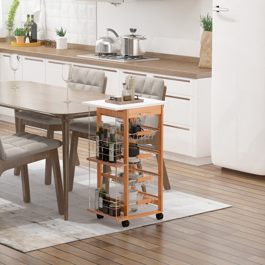 EasyComfort Keukentrolley bruin hout — 1 lade, 4 metalen manden