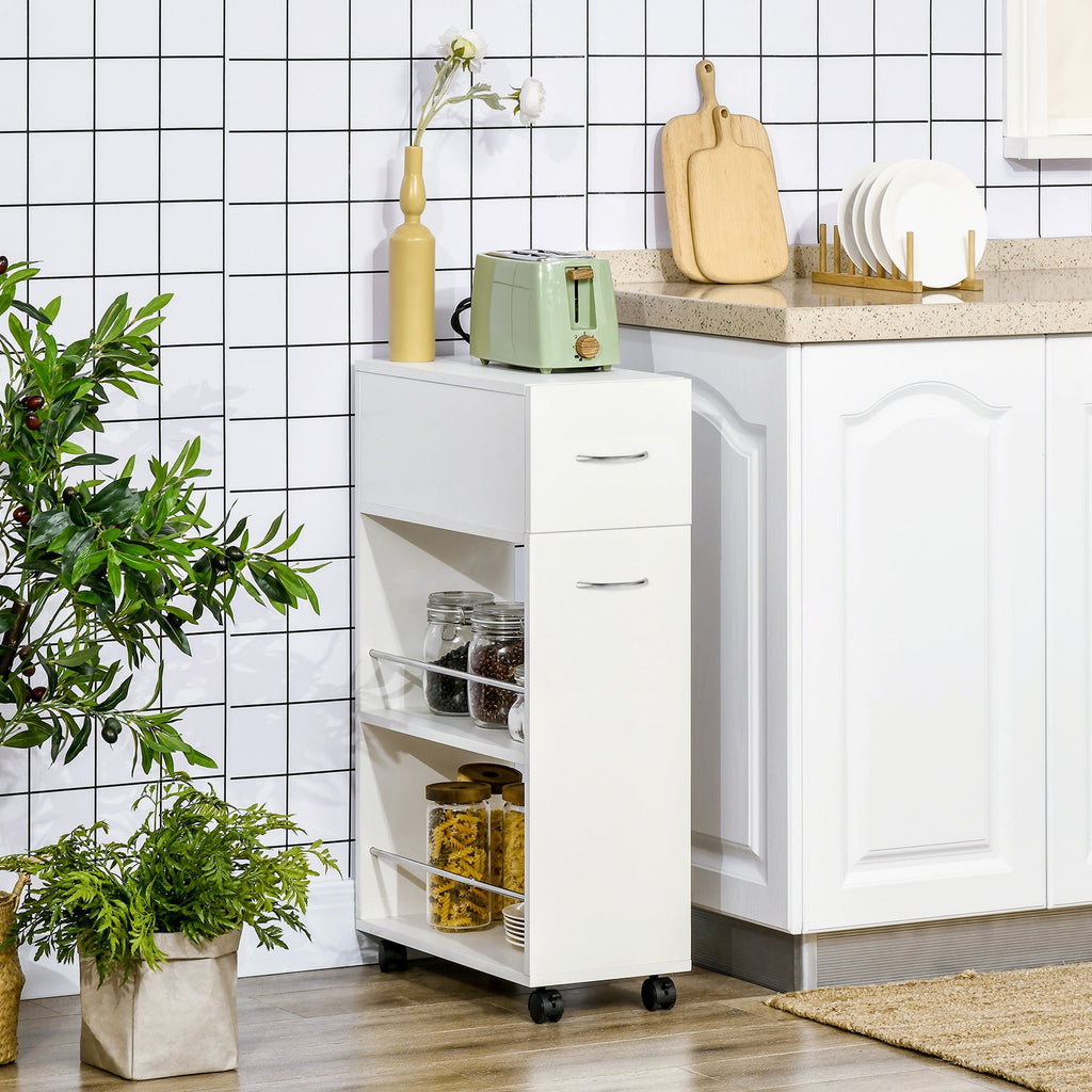 Easycomfort Carrello da Cucina in Truciolato e Acciaio Inox with 2 Ripiani Aperti, Cassetto Estraibile e Parapetti, 25x50x85 cm