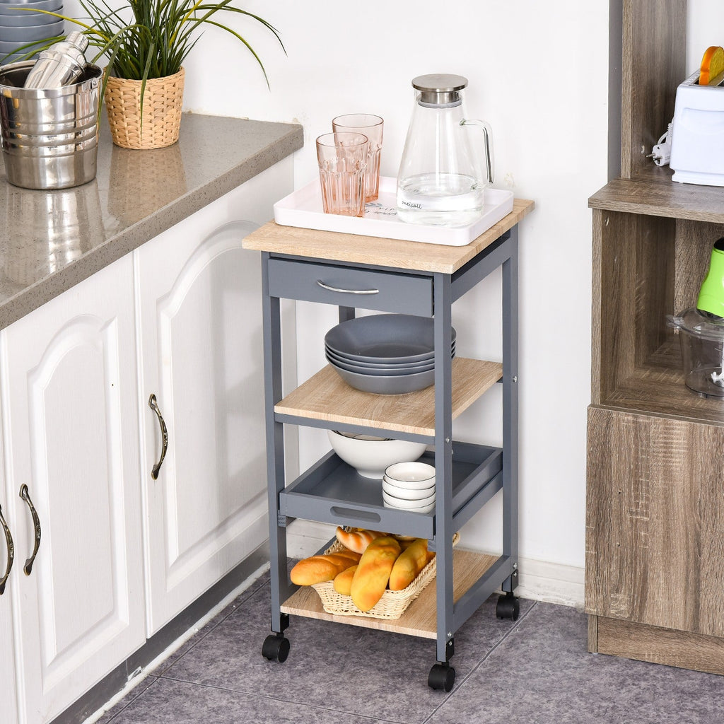 Easycomfort Carrello da Cucina Portavivande with Cassetto, 2 Ripiani e Vassoio Estraibile, 37x37x76cm, Grigio