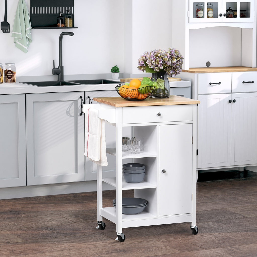 Easycomfort Carrello da Cucina Salvaspazio in Legno MDF white: 1 Cassetto, 1 Armadietto, 3 Mensole e 4 Ruote, 66x39.5x86.5cm
