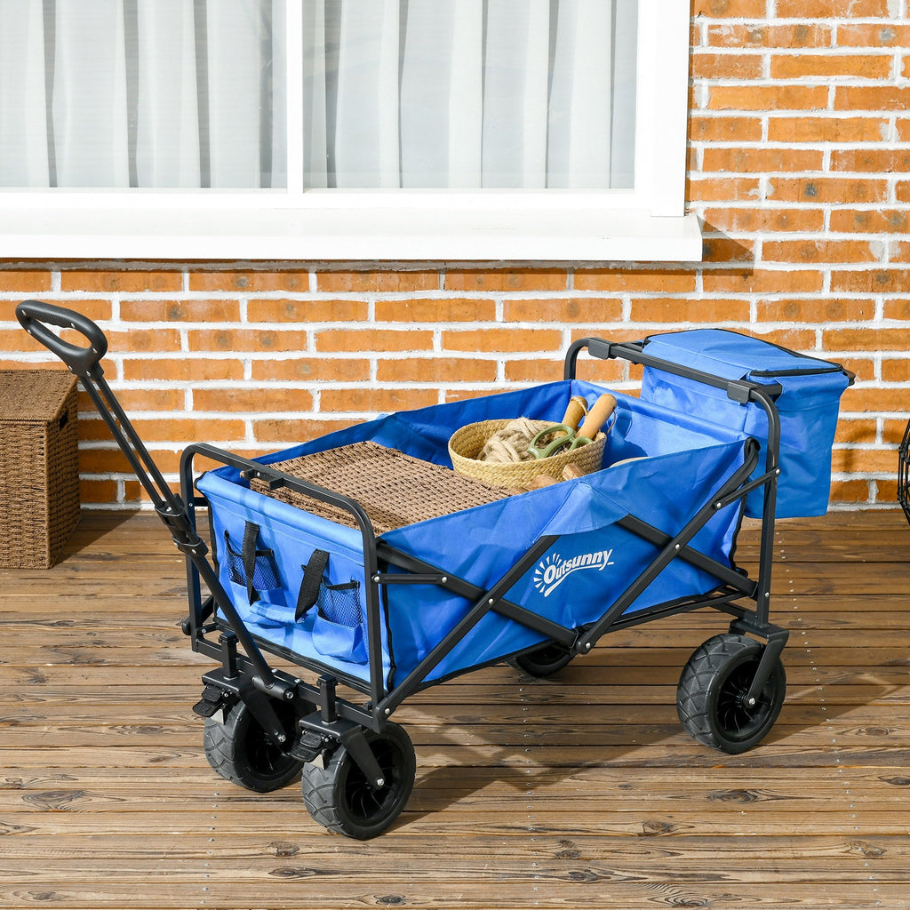 EasyComfort Carrello da Giardino 110L with Maniglia Telescopica e Borsa Termica da 15L in Acciaio e Tessuto, Blu