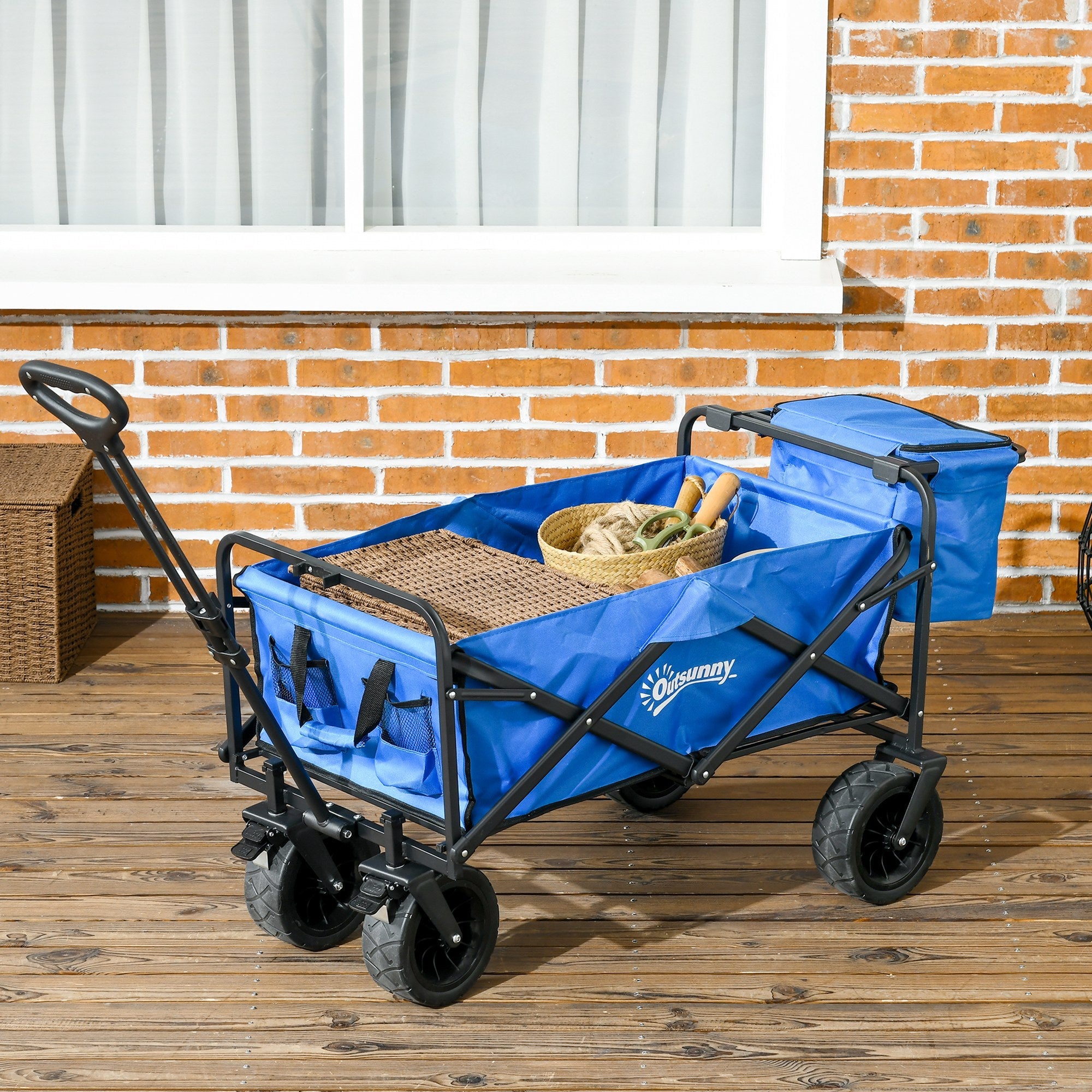 EasyComfort Carrello da Giardino 110L with Maniglia Telescopica e Borsa Termica da 15L in Acciaio e Tessuto, Blu