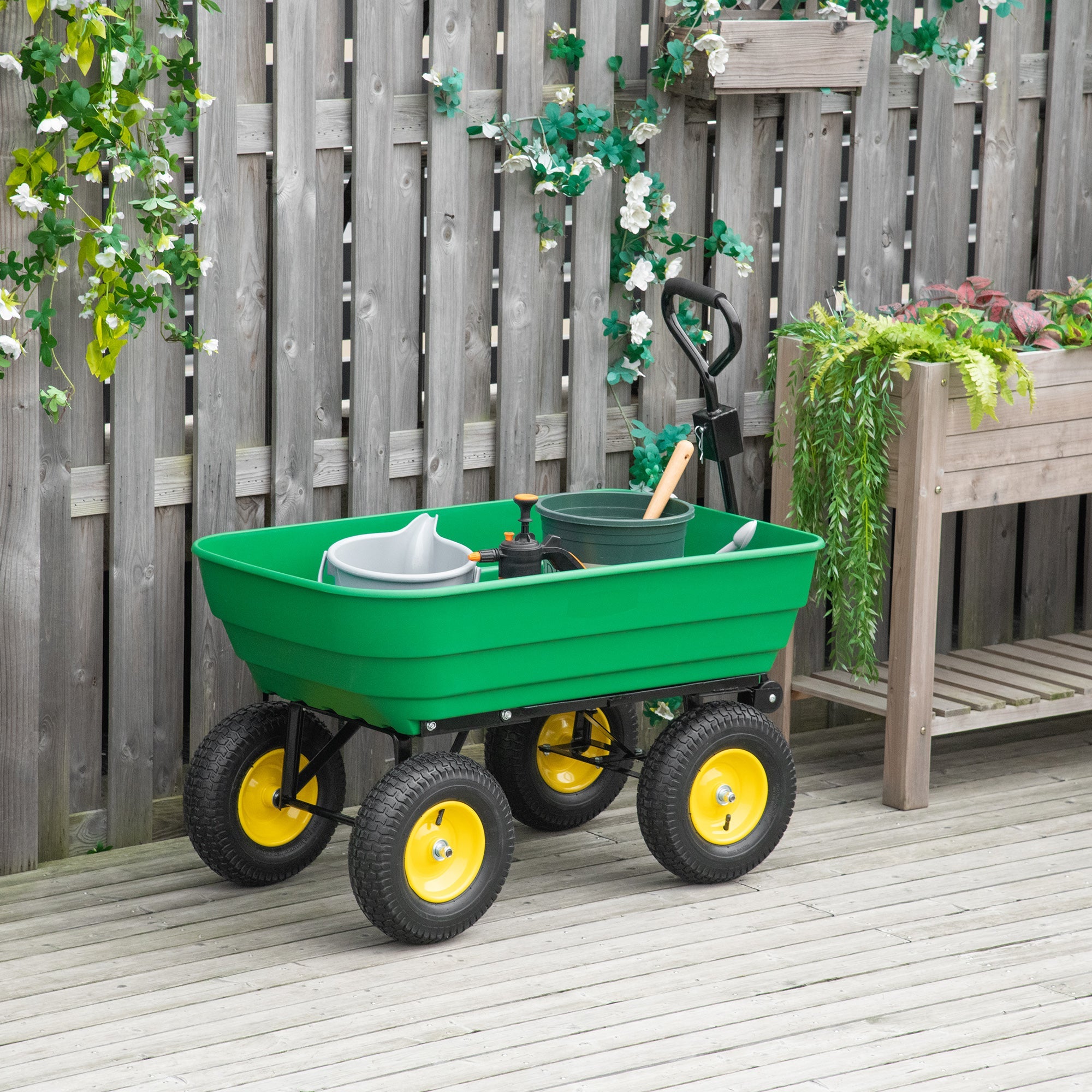 Easycomfort Carrello da Giardino 125L in Acciaio e PP with Vasca ribaltabile e Maniglia, 118x58x102 cm, Verde