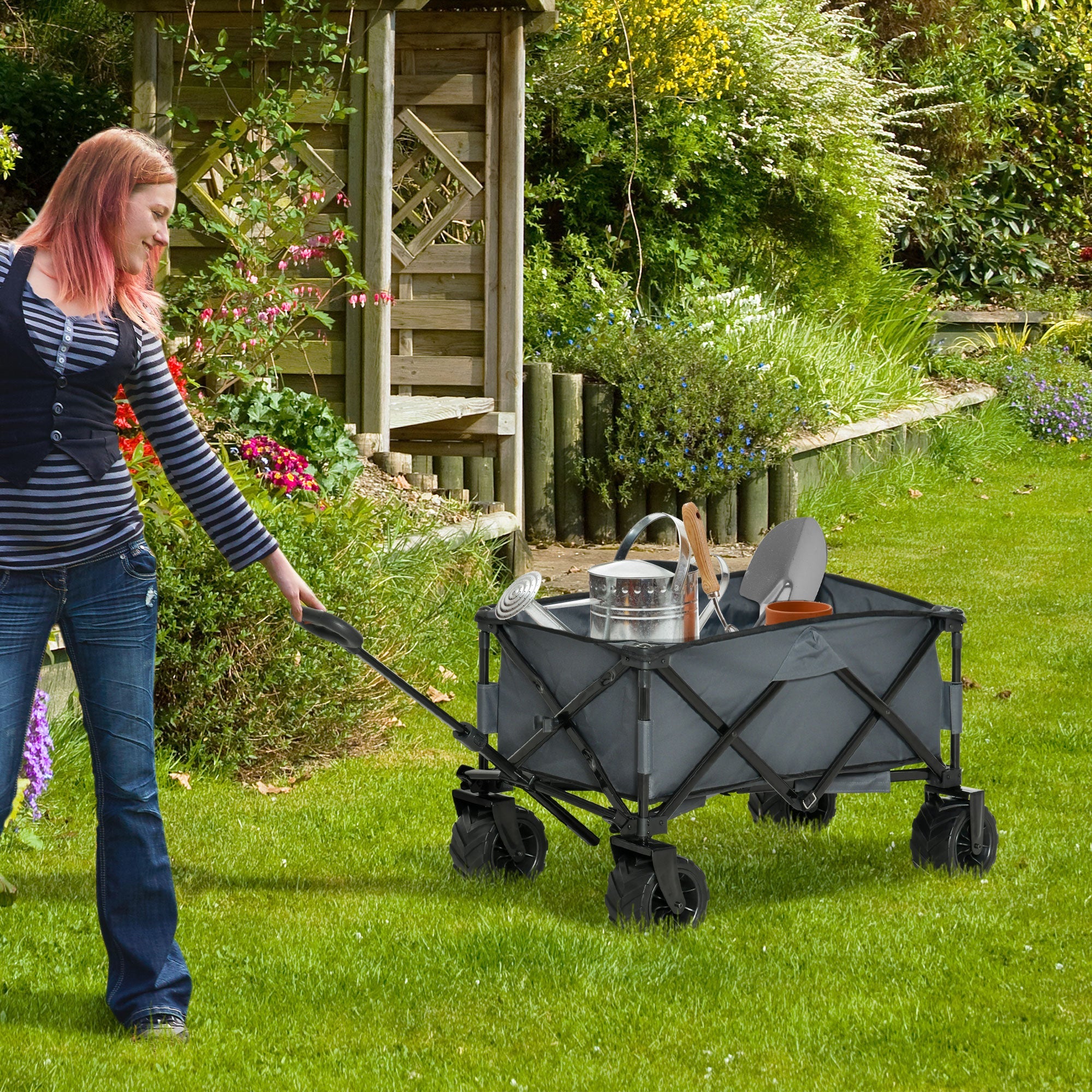 EasyComfort Carrello da Giardino Carico max 70kg with Maniglia Telescopica, in Metallo e Tessuto Oxford, 108x55 cm, Grigio
