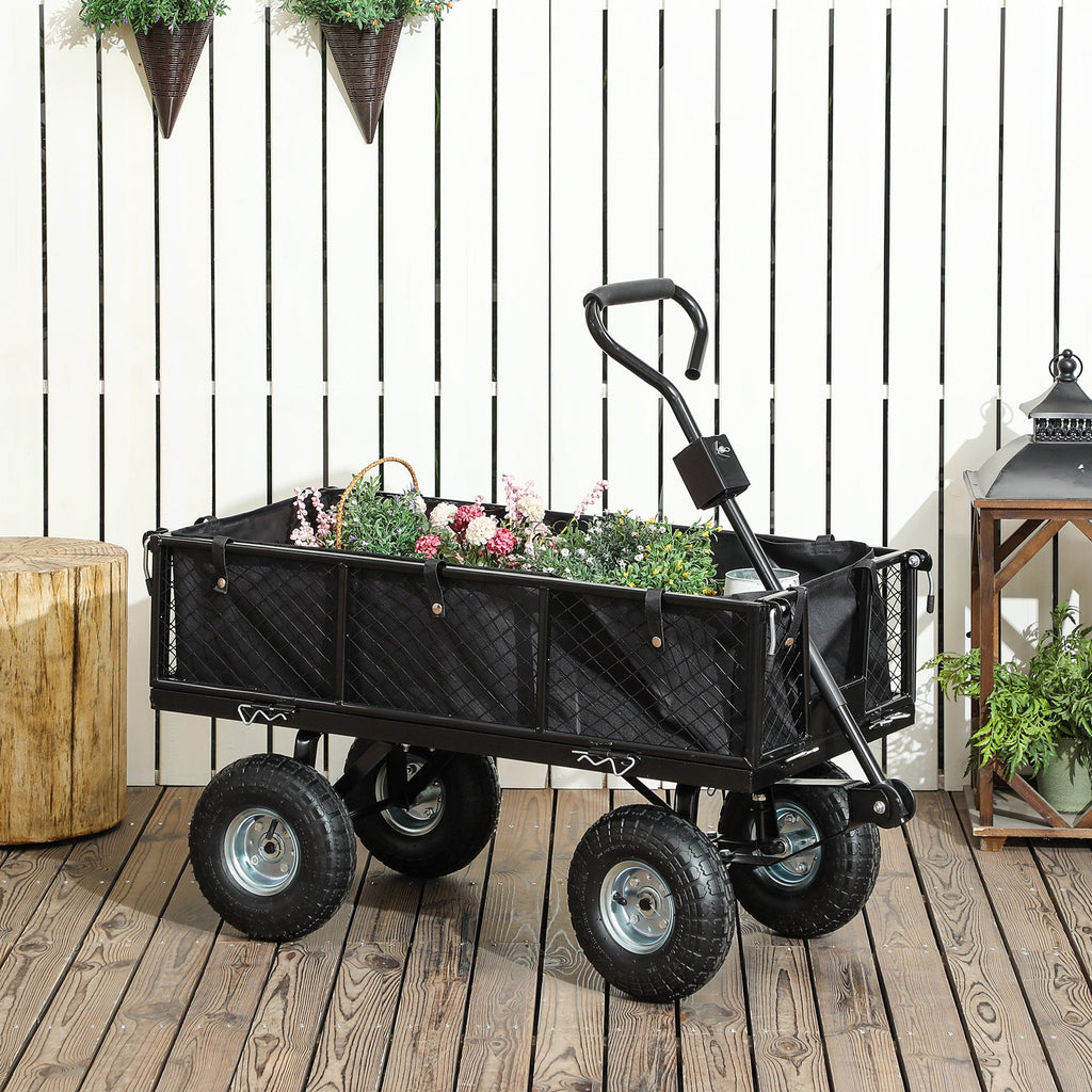 EasyComfort Carrello da Giardino in Acciaio da 114L with Sacca Portaoggetti e Pareti Rimovibili, 105x51x54 cm, black