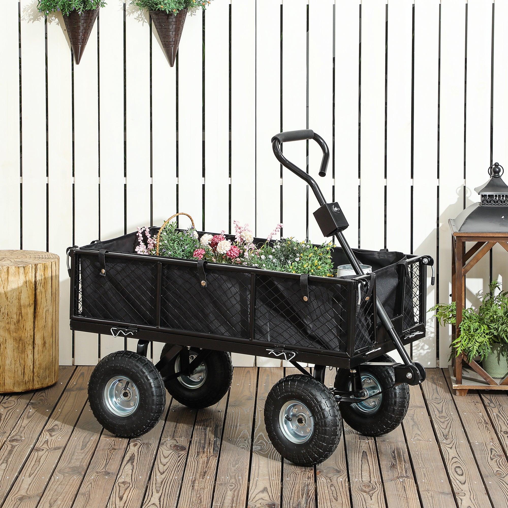 EasyComfort Carrello da Giardino in Acciaio da 114L with Sacca Portaoggetti e Pareti Rimovibili, 105x51x54 cm, black