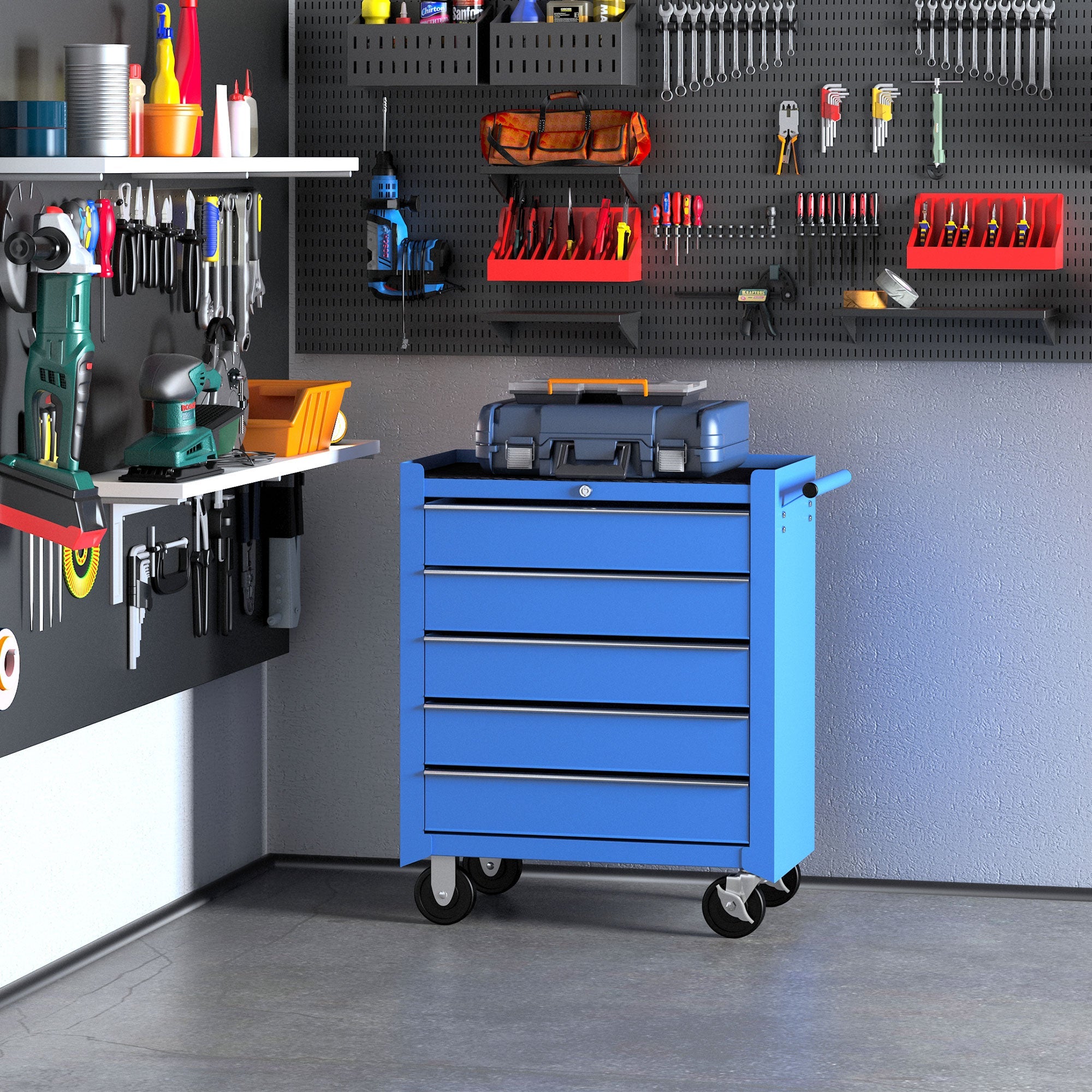 EASYCOMFORT Workshop Trolley with 5 Drawers for Work Tools 67.5x33x77cm