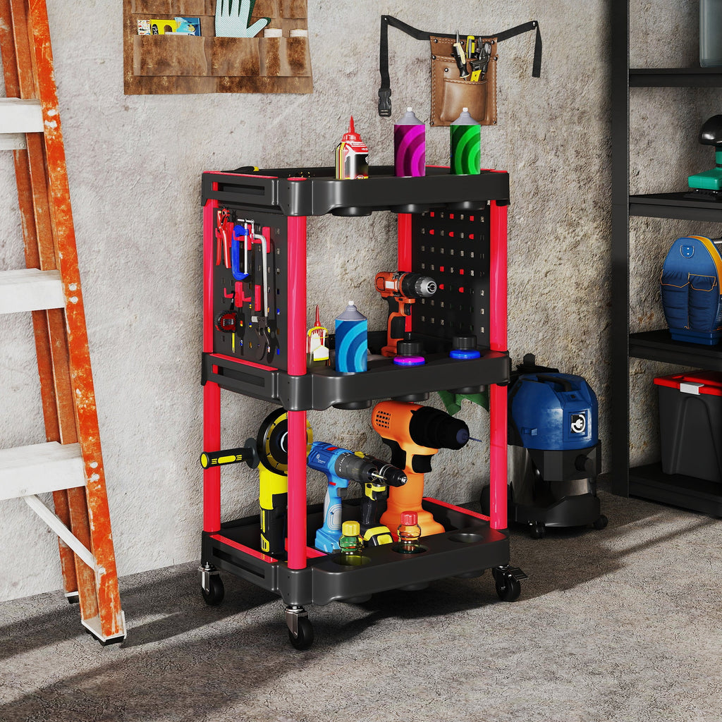 EasyComfort 3-niveaus gereedschapswagen kunststof, zwart/rood