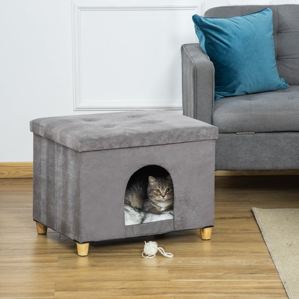 EasyComfort Kattenhuis en poef met afneembaar wasbaar kussen, grijs