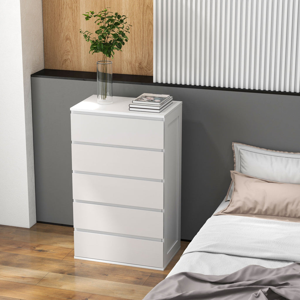 EasyComfort Cassettiera 5 Cassetti in Legno with Maniglie Scanalate, 60x38x100cm, white