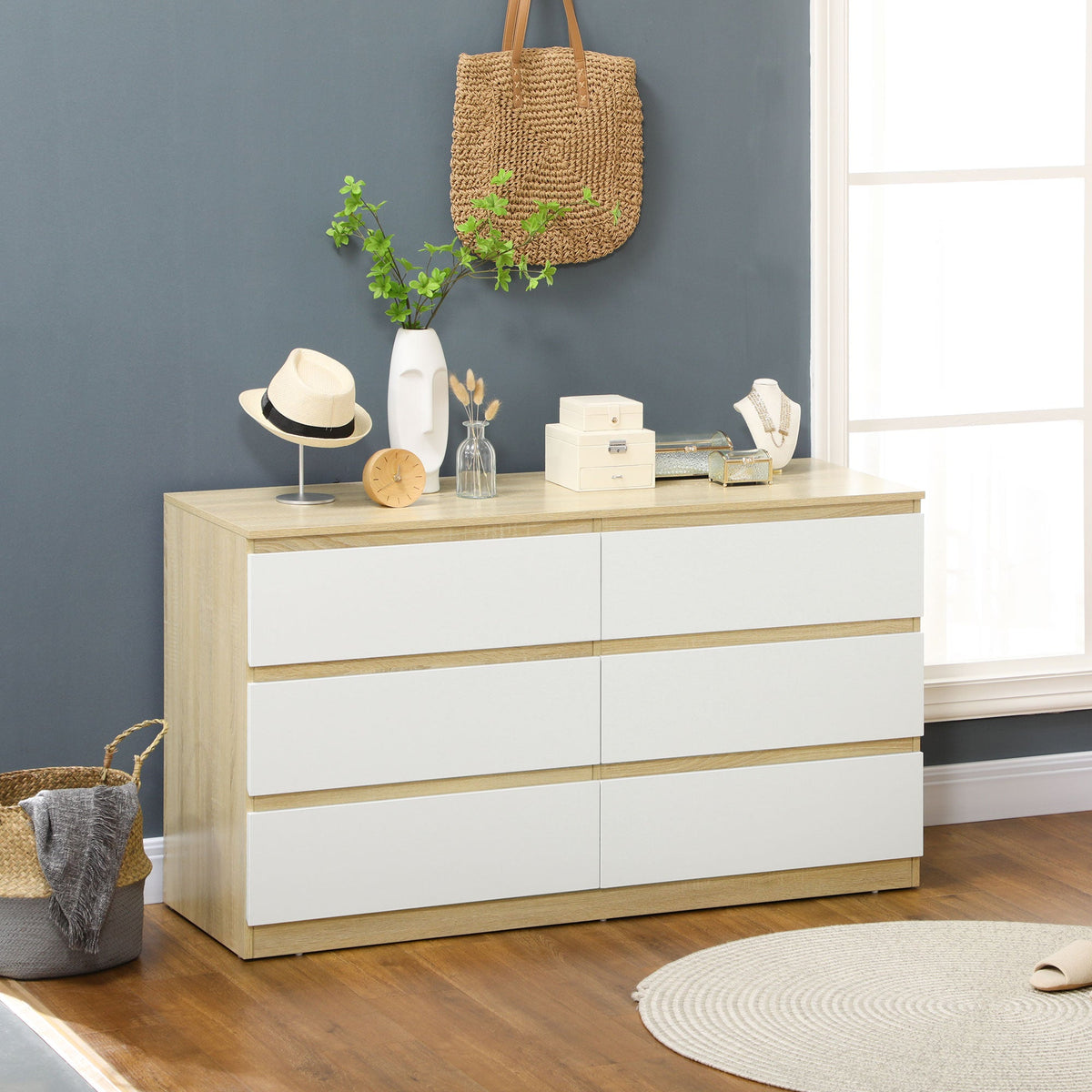 EasyComfort ladekast 6 lades 135x48x77 cm wit/naturel