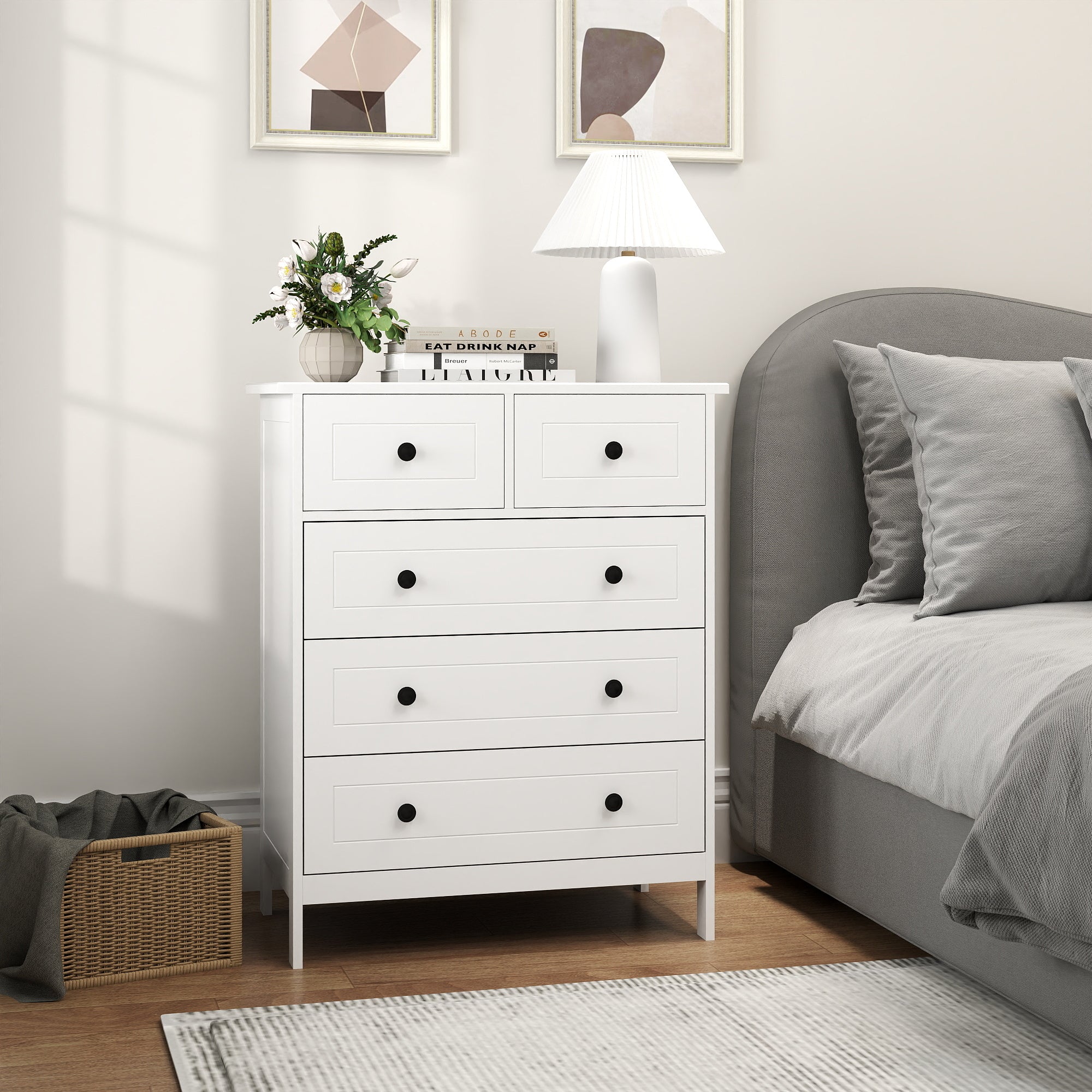 EasyComfort Cassettiera with 5 Cassetti in Legno Salvaspazio e Antiribaltamento, 74x40x91cm, white