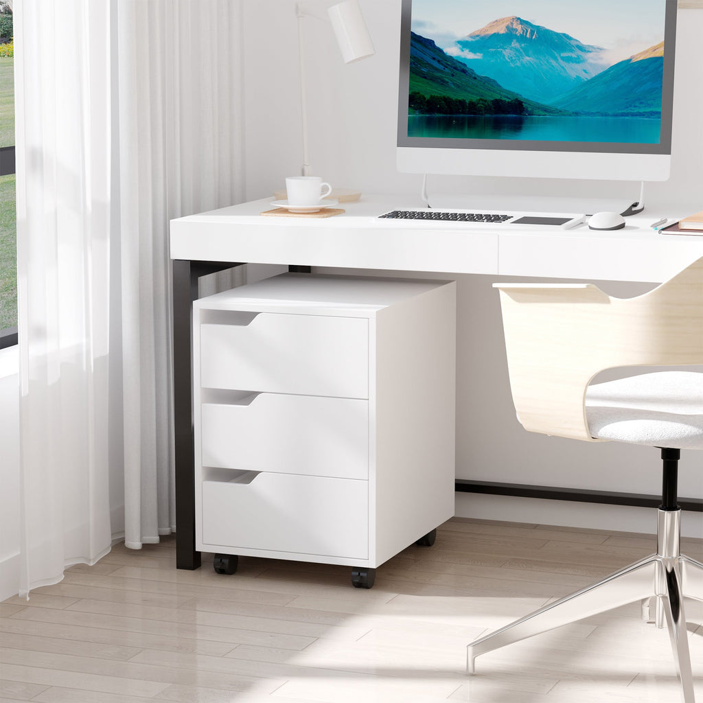 EasyComfort Cassettiera da Ufficio a 3 Cassetti with Maniglie a Scomparsa, in Legno e Metallo, 40x50x57.5 cm, white