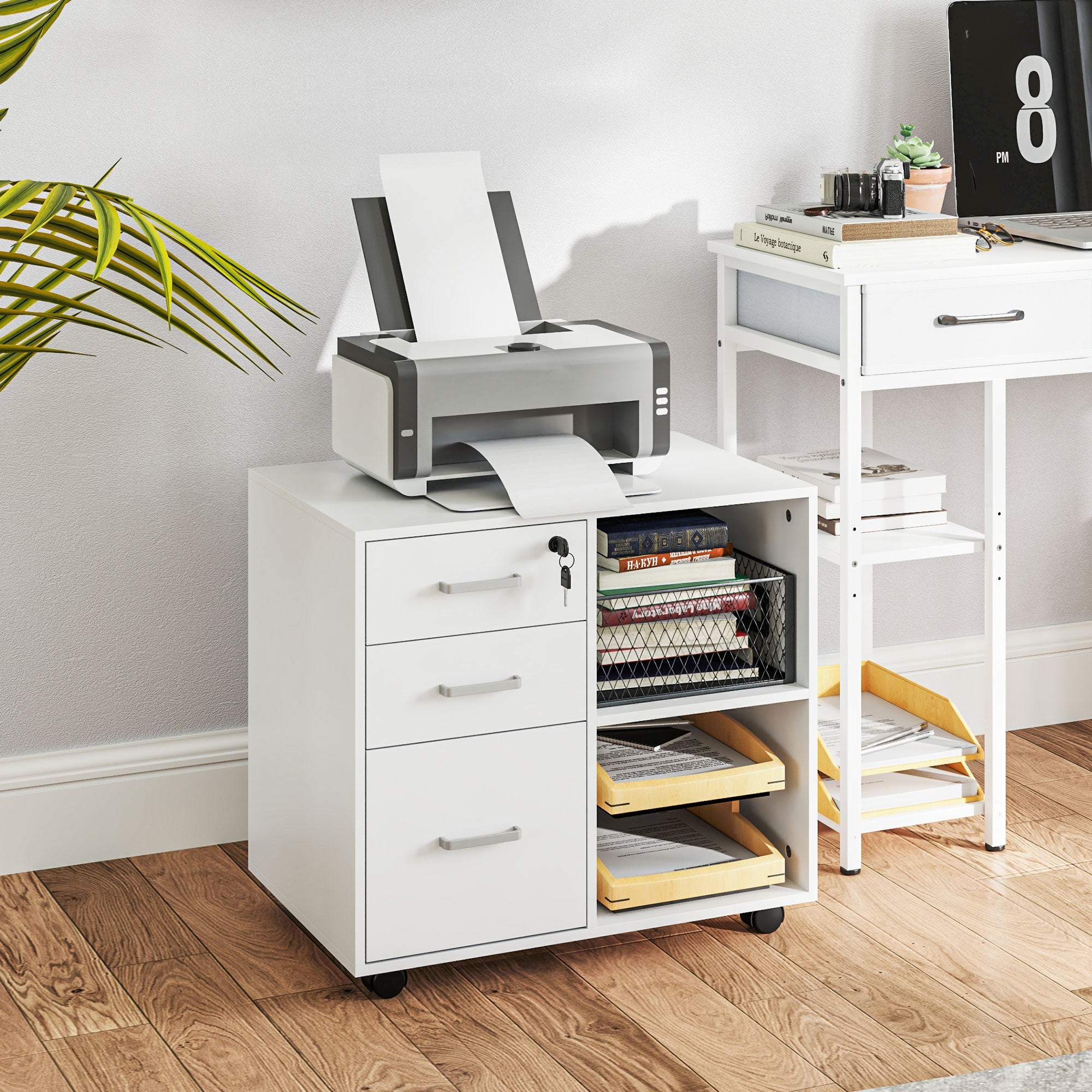 EasyComfort Ladekast 3 lades met slot en wielen 60x40x56 cm wit