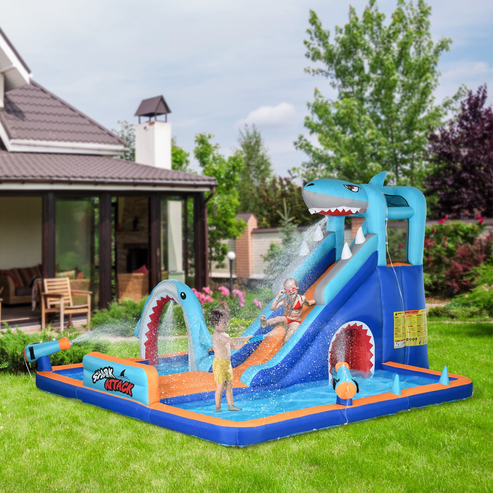 EasyComfort Opblaasbaar speelkasteel 3–8 jaar met glijbaan, zwembad en klimwand