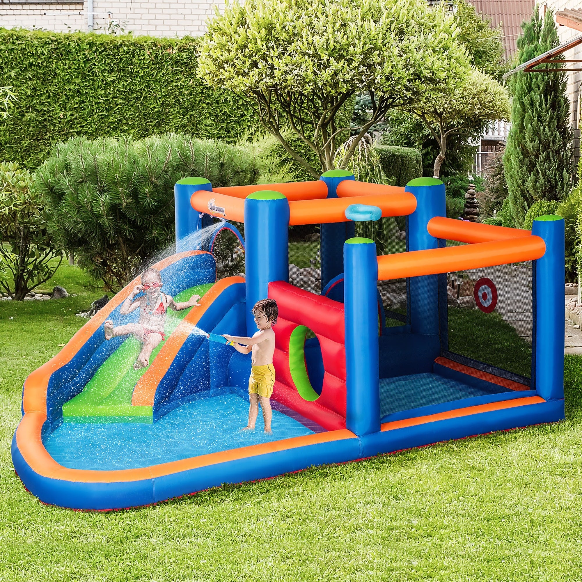 Easycomfort Castello opblaasbaar speelkasteel 3–8 jaar met glijbaan, trampoline en zwembad 380x340x170 cm