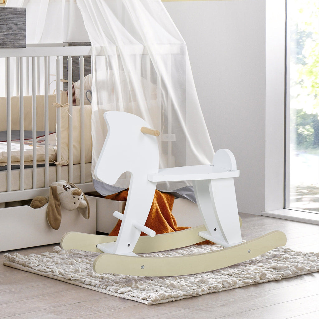 Easycomfort Cavallo a Dondolo Bambini da 1-3 Anni in Legno with Maniglie e Poggiapiedi, 68x26.5x48 cm, white