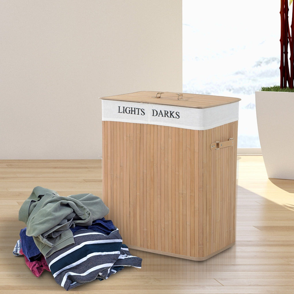 EasyComfort Cesta Portabiancheria in Bambù wasmand met deksel – 15Kg