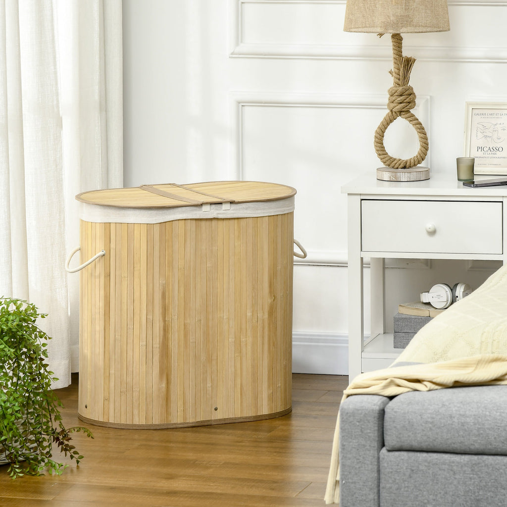 Easycomfort Cesto Portabiancheria a 2 Sezioni, 2 Coperchi e Capacità 100L with Sacca Interna Removibile, 62.5x37x60.5 cm